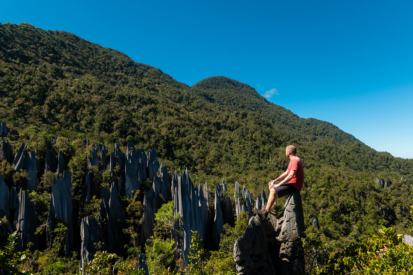 A tourist explores the Gunung Mulu National Park in Sarawak.