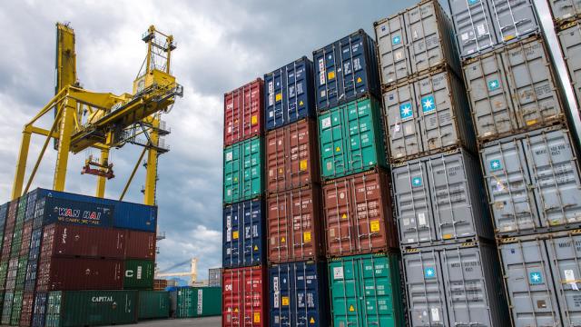 A view of a container port in Viet Nam.