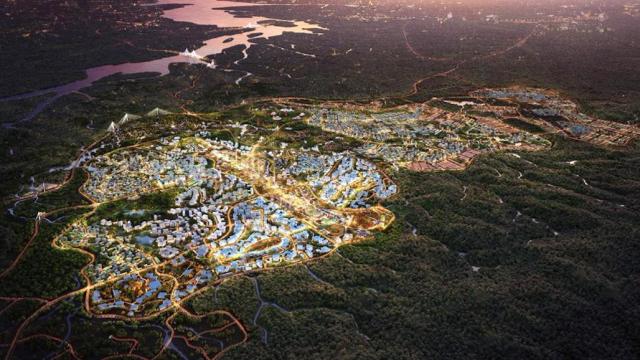 A bird's eye view rendering of Nusantara.