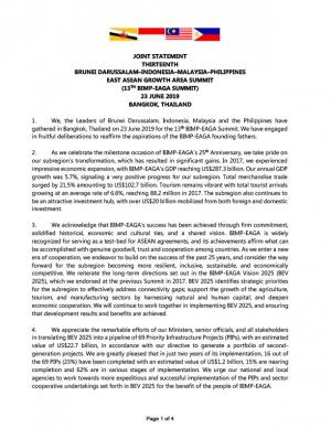 Joint Statement from the 13th BIMP-EAGA Summit Cover